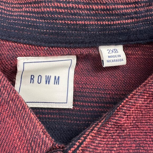 Rowm Big Man 2XB Shirt Red and Black Striped Button-Up Long Sleeve Light Flannel - Picture 4 of 12